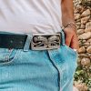 Mens Belt Black Leather Men Handmade Snake Buckle