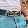Mens Belt Black Leather Men Handmade Snake Buckle