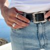 Mens Leather Belt Black Men With Silver Buckles.