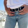 Mens Leather Belt Black Men With Silver Buckles.