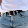 Mens Leather Belt Black Men With Silver Buckles.