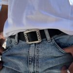 Mens Leather Belt Black Men With Silver Buckles.