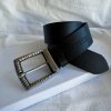 Mens Belt Black Genuine Leather Men Silver Buckles