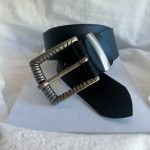 Mens Belt Black Genuine Leather Men Silver Buckles