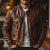Men's Handmade Brown Sheepskin Leather Biker Jacket
