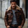 Handmade Distressed Brown Sheepskin Leather Bomber Jacket With