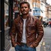 Handmade Sheepskin Brown Leather Motorcycle Jacket