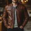 Men's Handmade Brown Sheepskin Leather Biker Jacket