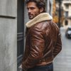 Men's Shearling Bomber Jacket: Distressed Brown Sheepskin Leather