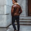 Men's Shearling Bomber Jacket: Distressed Brown Sheepskin Leather