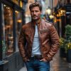 Handmade Sheepskin Brown Leather Motorcycle Jacket