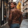 Handmade Distressed Brown Sheepskin Leather Motorcycle Jacket
