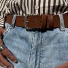Men S Belt Brown Leather Silver Buckle Western