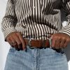 Men S Belt Waxed Brown Leather Western Silver